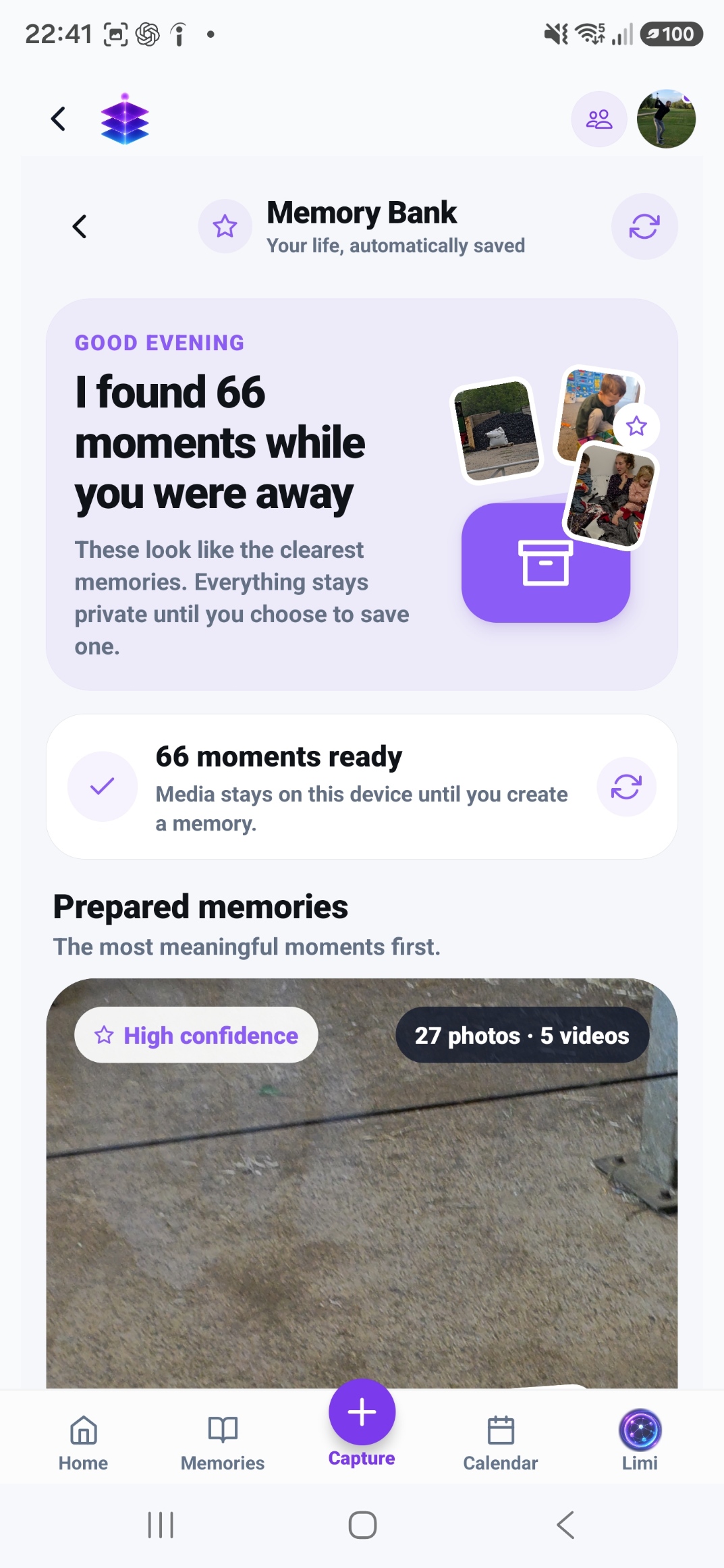 Memory Bank has found 66 moments, ready to review and save as memories