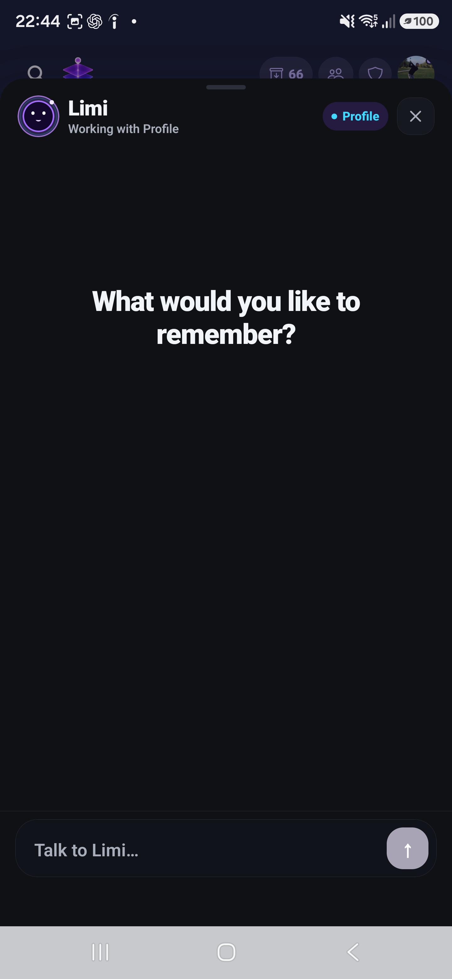 The Limi conversation screen asking what you would like to remember